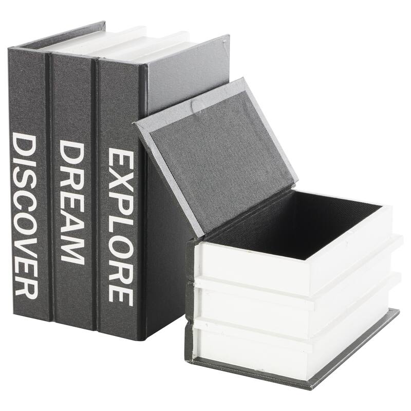 Canvas Decorative Box with White Explore, Dream, Discover Text - Set of 2 Black - Roche River Decor