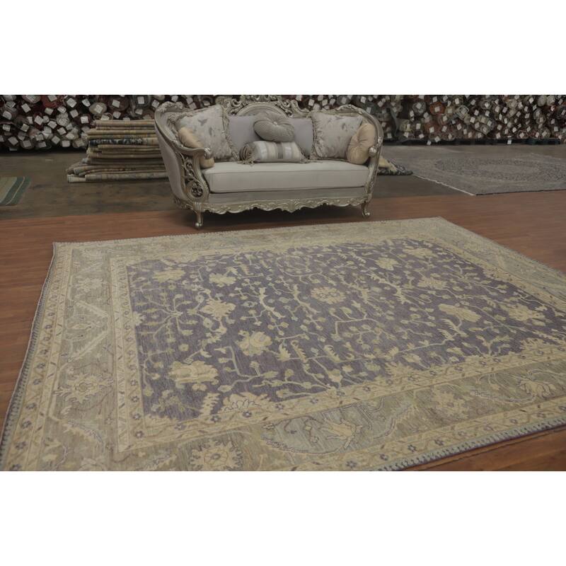 Vegetable Dye Wool Oushak Turkish Area Rug, Floral Geometric Carpet - 11' 9'' X 9' 3''