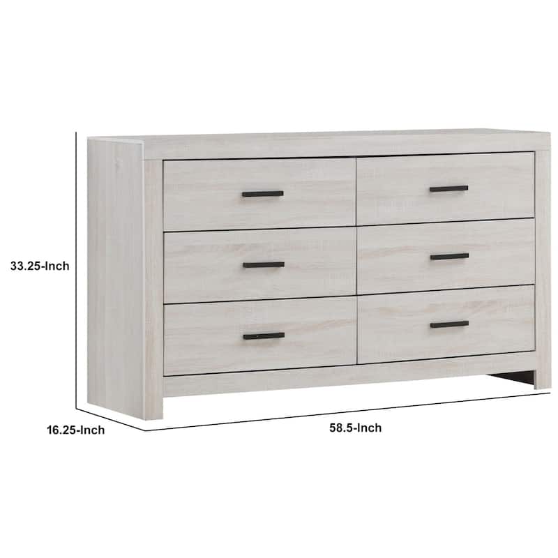 Dresser with 6 Drawers and Metal Bar Pulls, White