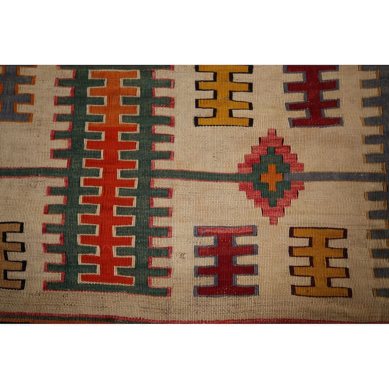 Vegetable Dye Kilim Qashqai Persian Antique Rug Flatweave Wool Carpet - 5'2" X 10'0"