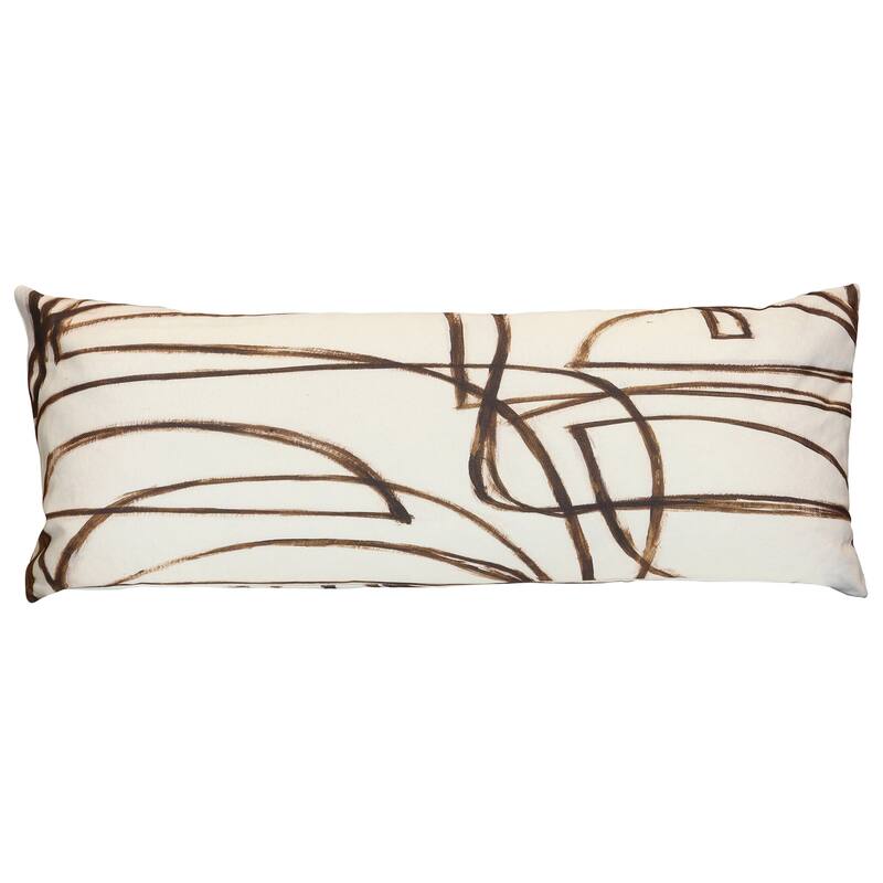 StyleCraft Wyatt Abstract Linear Script Abstract Pillow - Soft Ivory, Espresso Brown & Warm Sand - 36" x 14"
