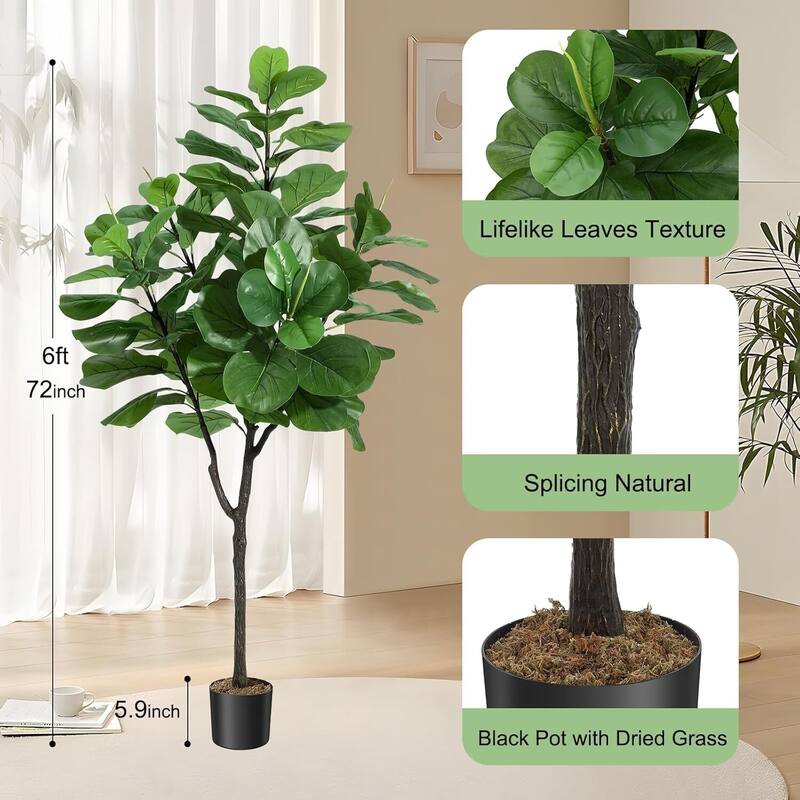 6FT Fiddle Leaf Fig Tree Artificial Tree for Home Office Decor - 6 ft