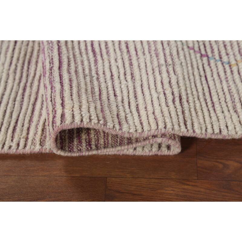 Beige Trellis Moroccan Area Rug Hand-Knotted Oriental Wool Carpet - 5'1"x 8'11"