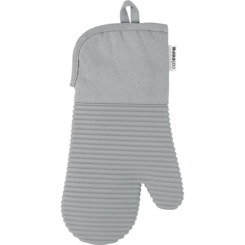 CatCora Oven Mitt, Gray, Heavyweight Cotton and Silicone, Fits Most Adult Hands, Heat Safe to 500-Degrees