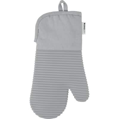 CatCora Oven Mitt, Gray, Heavyweight Cotton and Silicone, Fits Most Adult Hands, Heat Safe to 500-Degrees