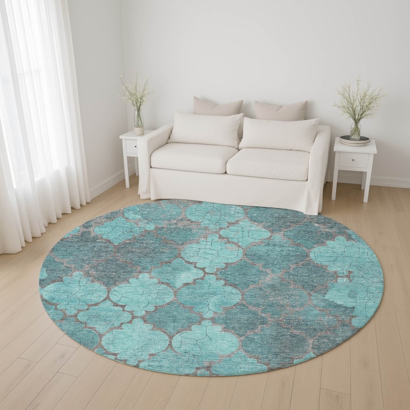 Premium Washable Super Soft Modern Trellis Mayfield Rug - Teal - 8' x 8'