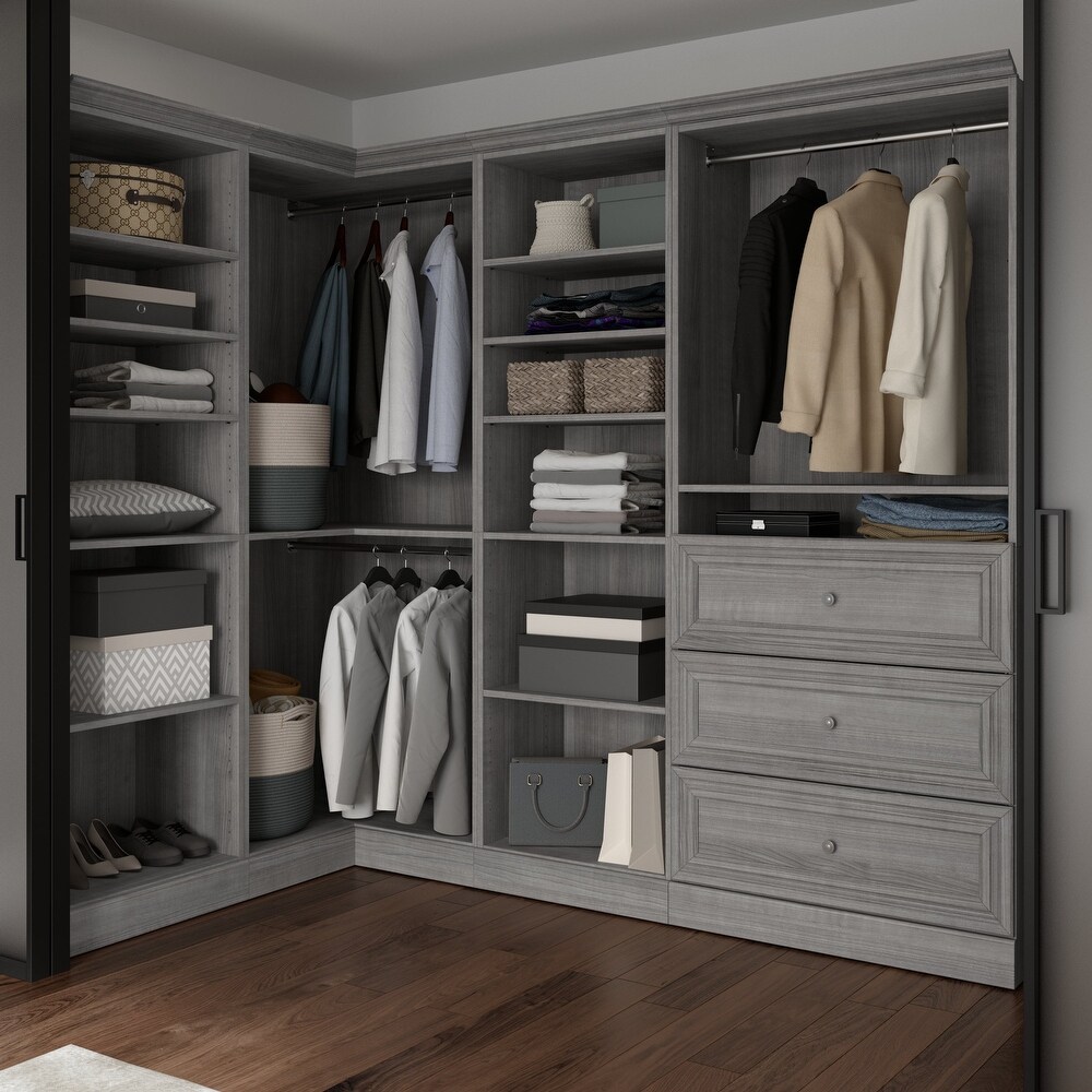 Bestar Pur 83W Walk-In Closet Organizer in bark grey