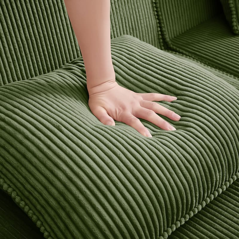 Modular 2-Seat Boneless Sofa, Modern Sectional Couch with Deep Seats, Wide Armrests, Corduroy Loveseat with Throw Pillows