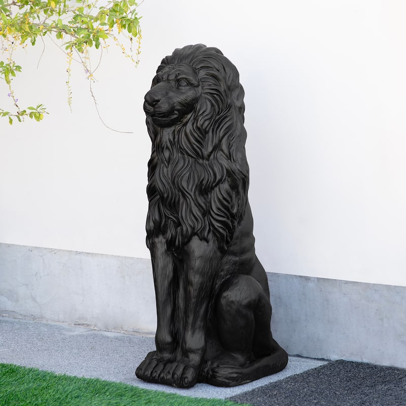 Glitzhome 36.25"H Oversized MGO Bronze/White/Black Sitting Lion Garden Statue