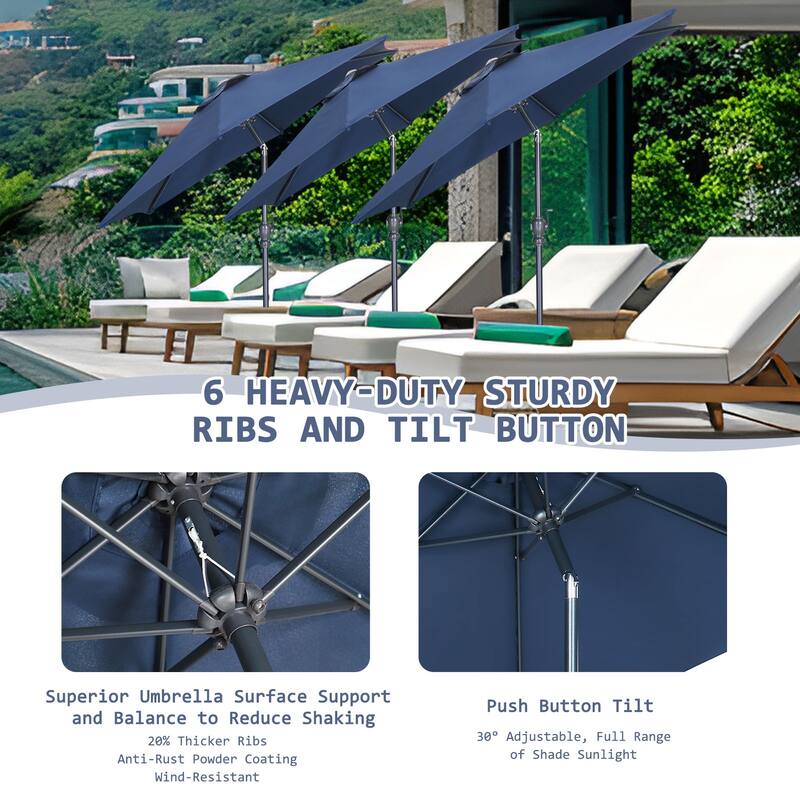 Autlaycil 7.5FT Solar Patio Umbrella with Base and Tilt,Crank