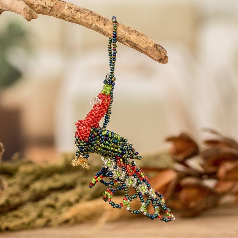Novica Handmade Rainbow Peacock Splendor Glass Beaded Ornament