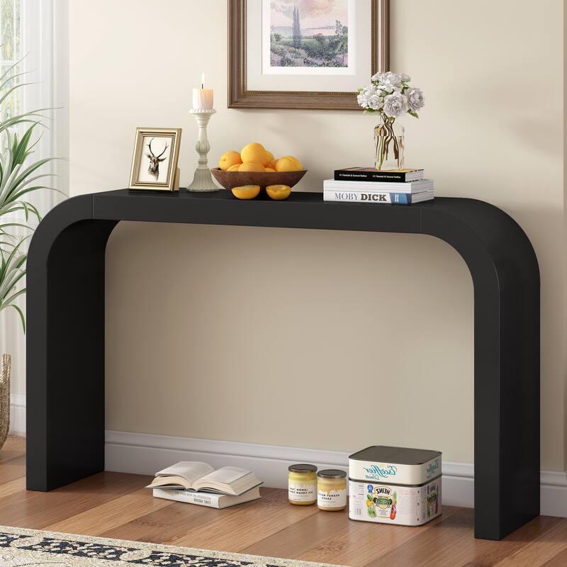 Modern Minimalist Console Table, Curved Hallway Tables Sofa Table - Black