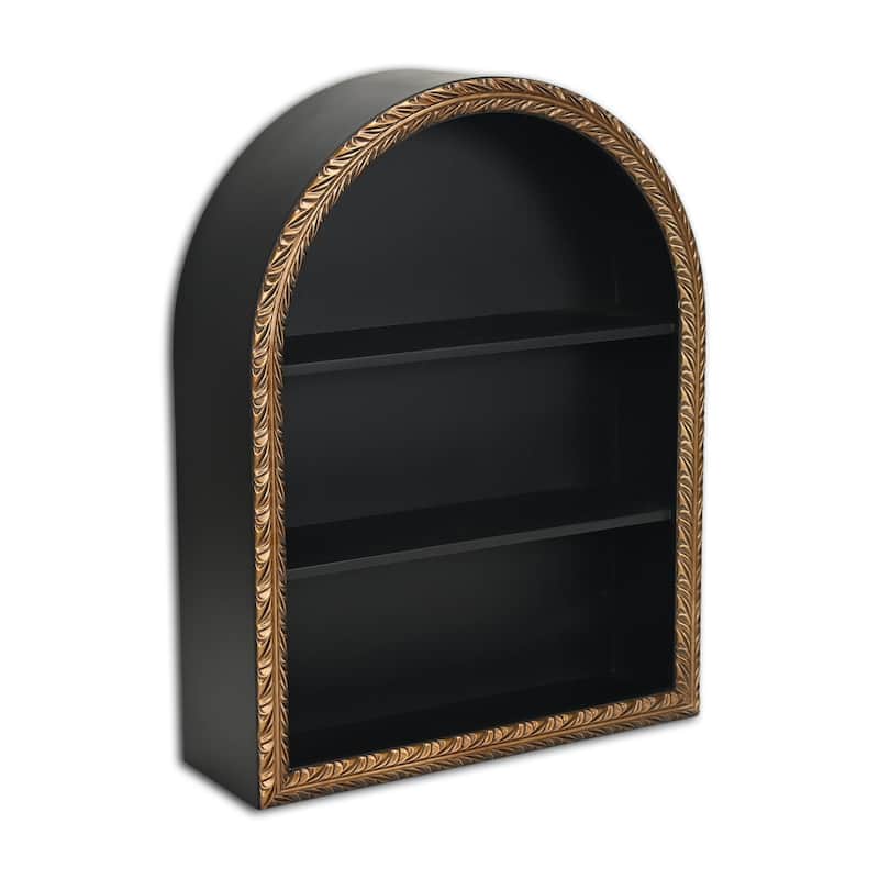 Mireza Ornate Framed Black & Gold 3 Tier Wooden Wall Shelf