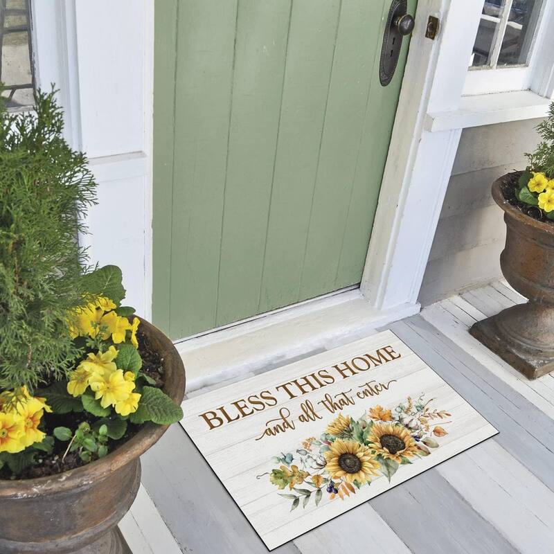 Bless This Home Fall Indoor/Outdoor Entryway Mat Made in The USA Low Profile Protective Non-Skid Rubber Backing 29.5" by 17.75"