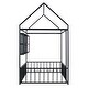 preview thumbnail 70 of 70, Metal House Bed with Metal Grid and Storage Shelves, Twin/Full Size Floor Montessori Bed with Roof Frame and Fence Guardrails