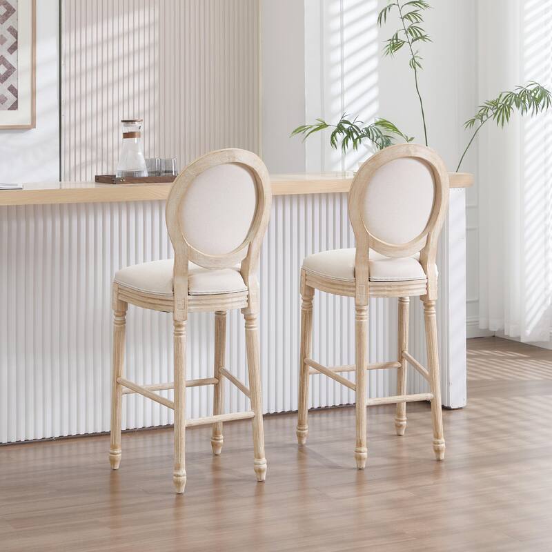 Set of 2 French Country Dining Chairs, Upholstered with Round Back Design