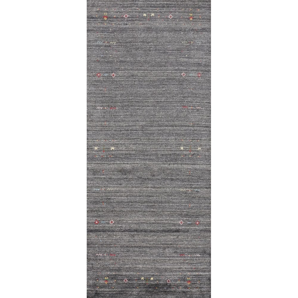 Hand Knotted Oriental Viscose Silk Carpet Tribal Animal Pictorial Greys & Charcoal Gabbeh Runner Rug - 11' 9'' X 4' 0''