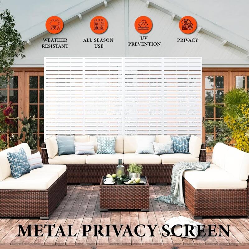 Privacy Screen, Privacy Screens and Panel, Freestanding Decorative Fence for Patio Lawn, White Louvered