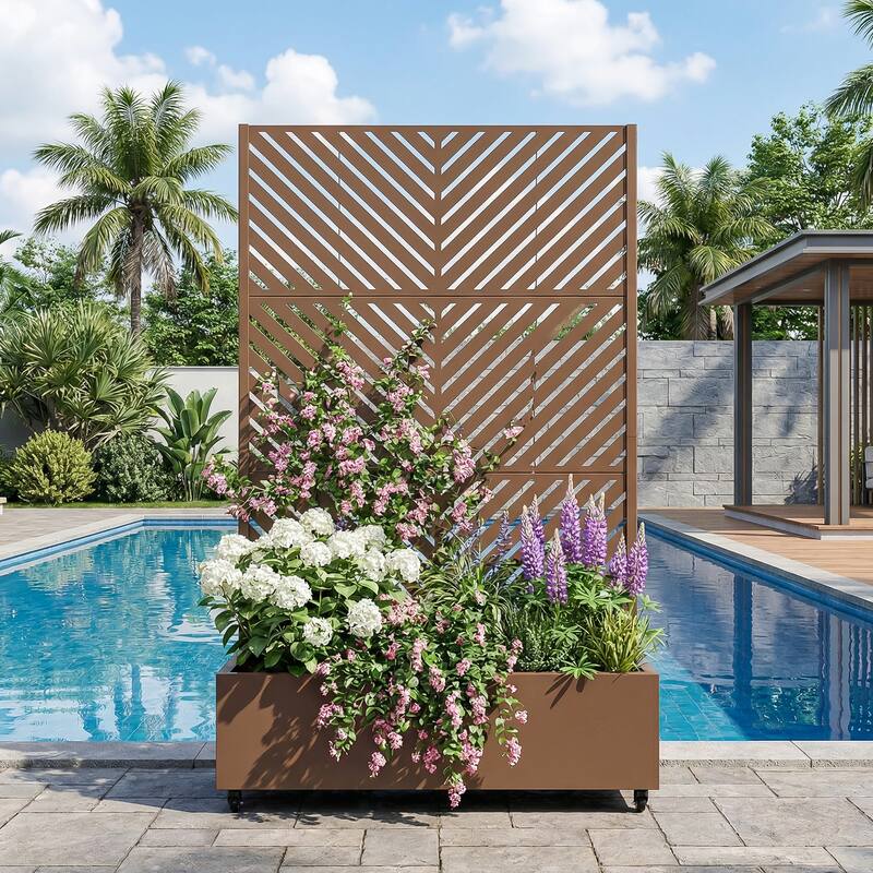 Raised Garden Bed Planter with Trellis Movable Planter Box with Lockable Wheels