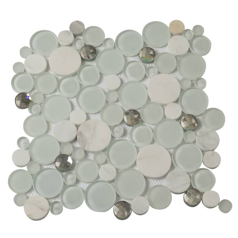 Apollo tile 12 x 12 Winterland Glossy Matte White Glass, Stone Marble Tile (4.67 sq ft/case) - 5 Pack