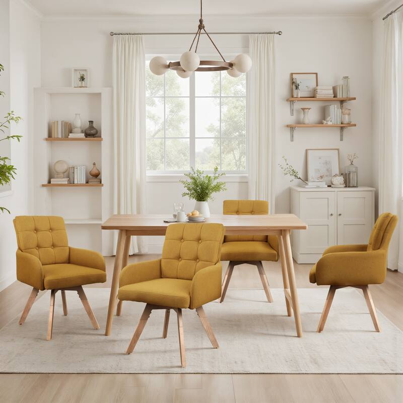 Art Leon Upholstered Dining Swivel Armchair with Tufted Back - Yellow