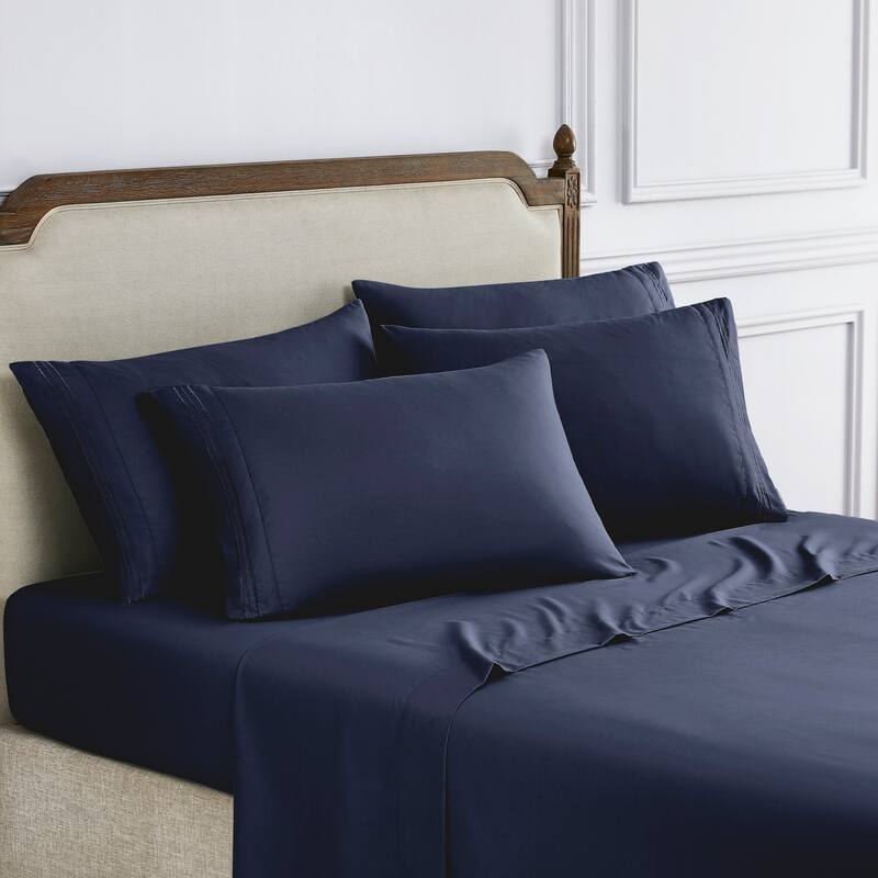 Modern Threads 6-Piece Bed Sheet Set - Ultra Soft Brushed Microfiber, Deep Pocket, Cool & Breathable, Fits 21" Mattress - California King - Navy
