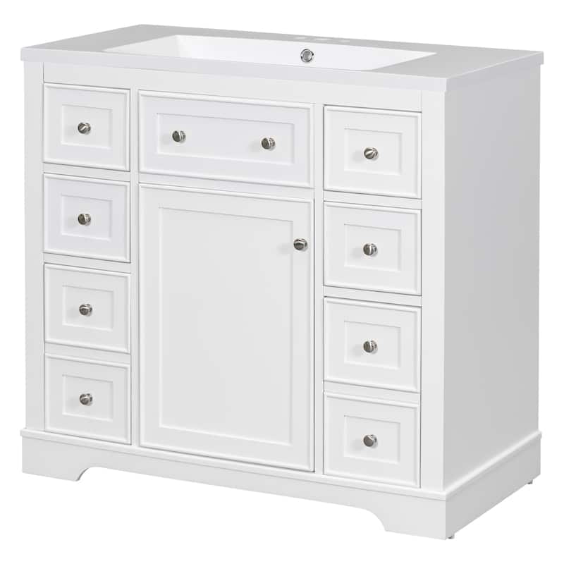 Roomfitters 36" Bathroom Vanity with Sink Combo, Cabinet with 6 Drawers and Door, Solid Wood, MDF Board
