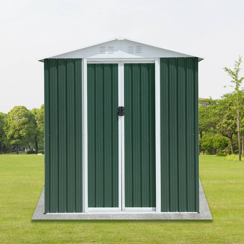 6FTx4FT Apex Roof Green Outdoor Tool Storage House Garden Shed - Green