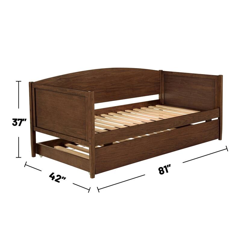 Wood Twin Size Daybed with Trundle in Medium Walnut