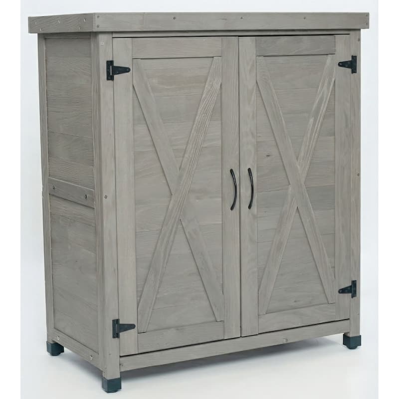 Potting Bench with Storage Cabinet and Metal Table Top for Outdoor Patio,Outdoor Work Station Table