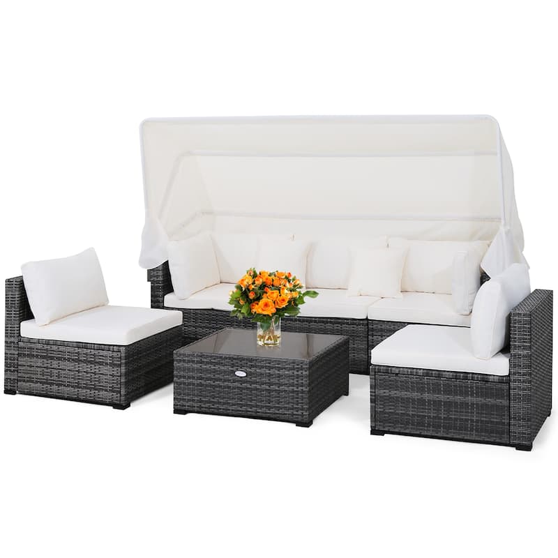 Costway 6-Piece Outdoor Patio Furniture Set Retractable Canopy