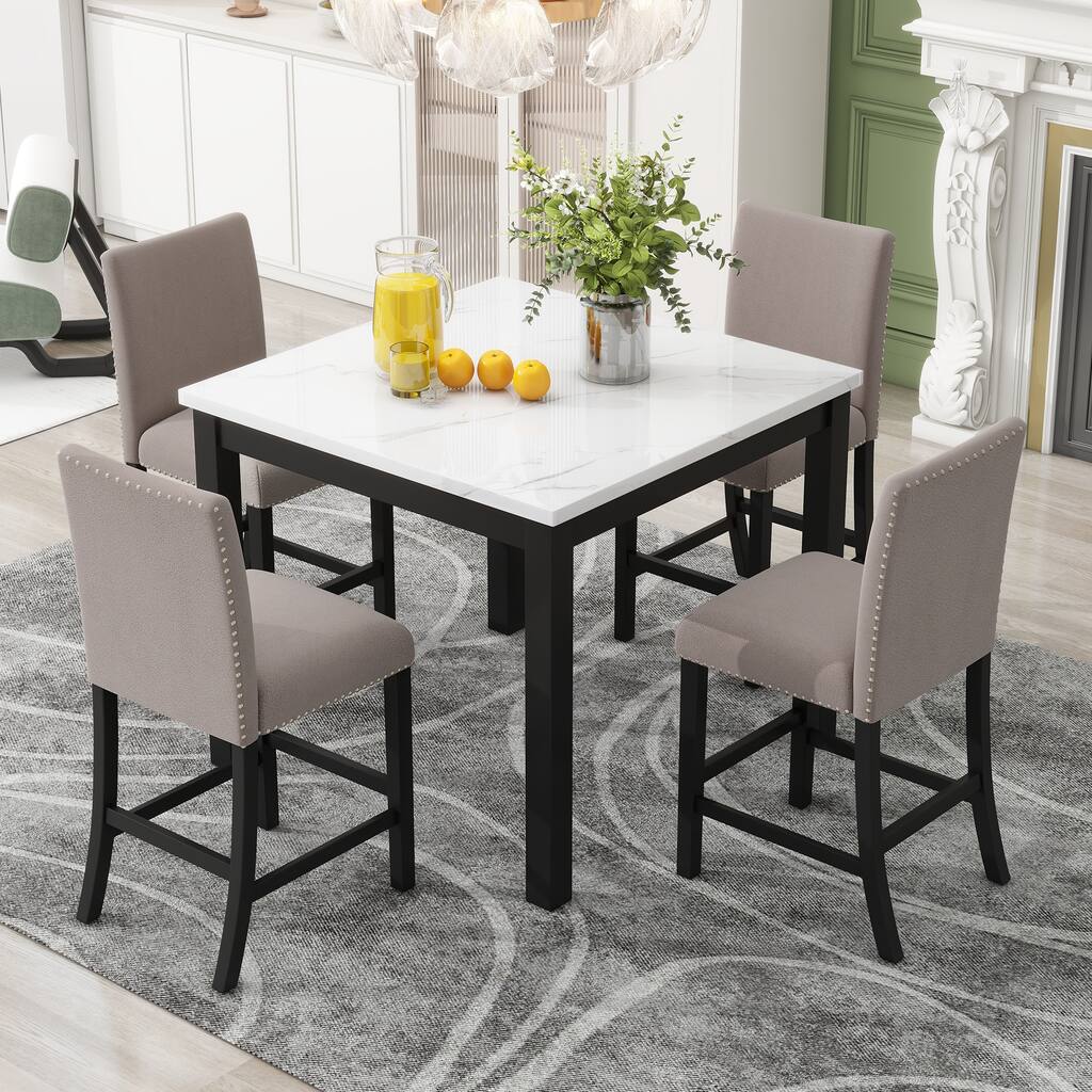 5 Piece Counter Height Dining Table Set w/ 4 Velvet Upholstered Chairs