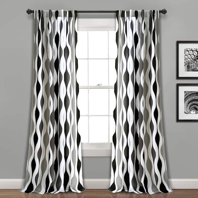 Lush Decor Mid Century Geo Room Darkening Window Curtain Panel Pair - 52"W x 84"L - Black & Gray