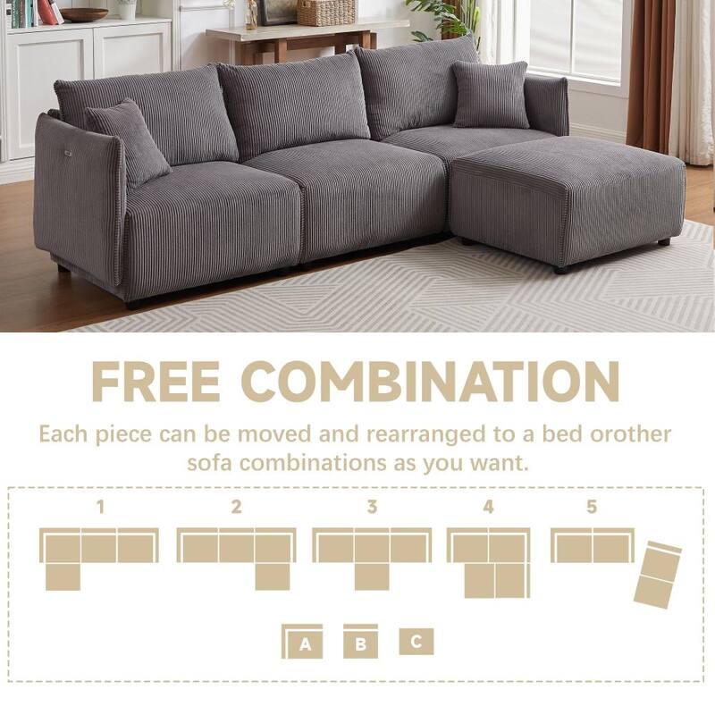 106" Multi-Module Combination Style Sofa, Modern Minimalist Corduroy Combination Sofa