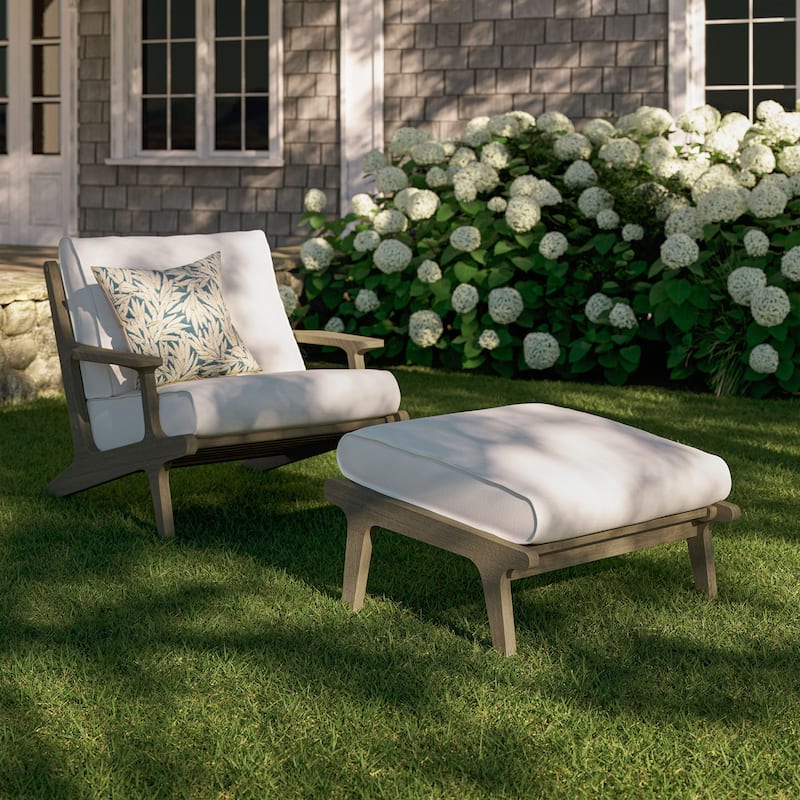 Saratoga Outdoor Patio Teak Wood Chair and Ottoman Set