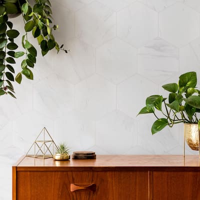 Merola Tile Eterno Hex Carrara 8-5/8" x 9-7/8" Porcelain Floor and Wall Tile