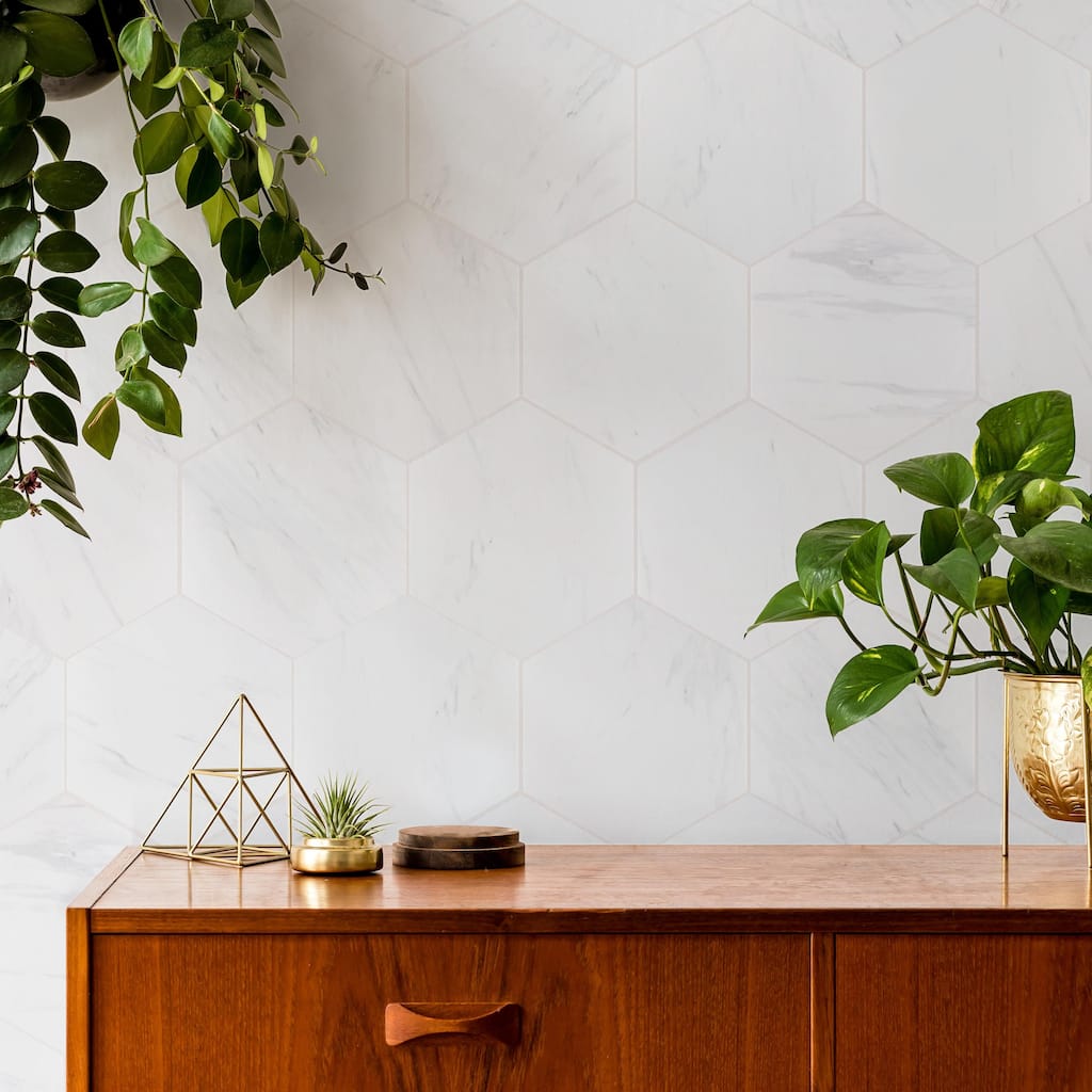 Merola Tile Eterno Hex Carrara 8-5/8" x 9-7/8" Porcelain Floor and Wall Tile
