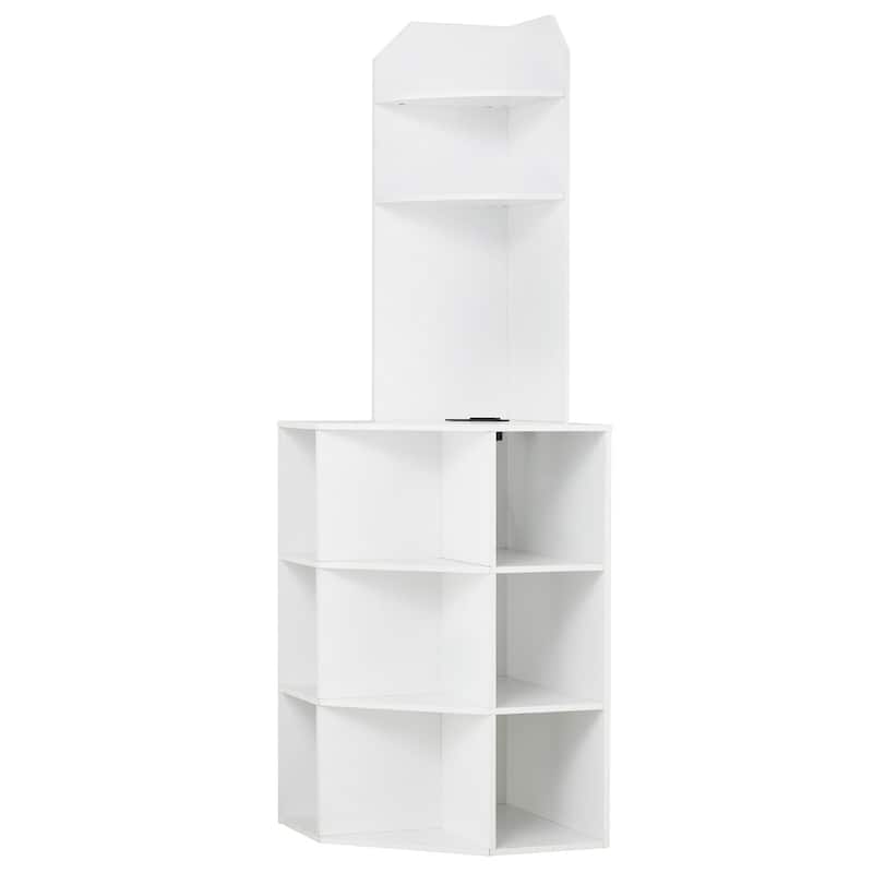 Modern 12-Shelf Corner Cabinet with Charging Station and Adjustable Storage for Bedroom or Study - 28.1"L x 21.3"W x 64.3"H