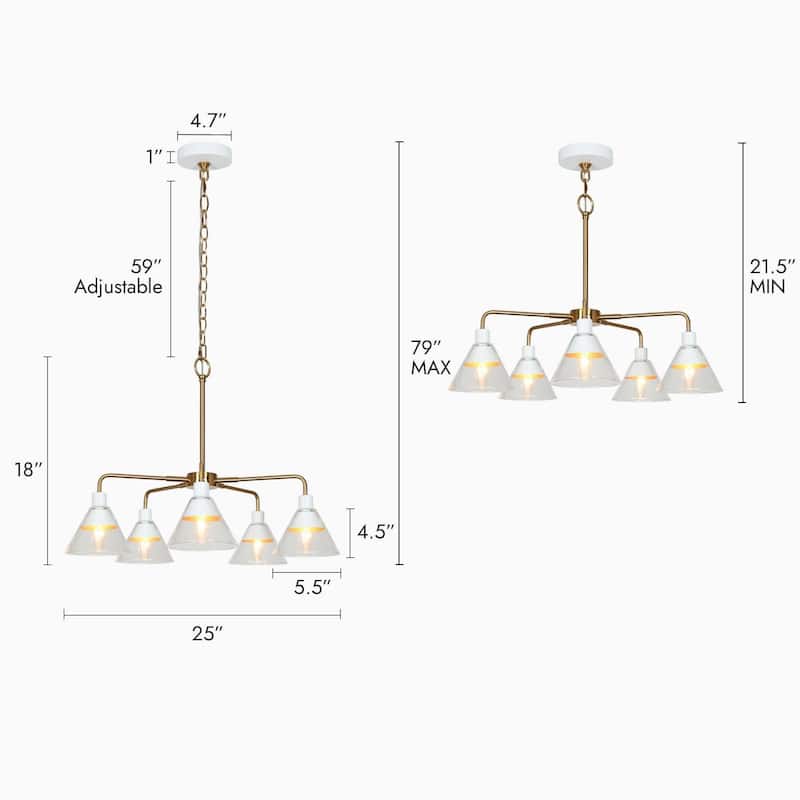 Seticy Modern Wagon Wheel Chandeliers with Accent White Gold Shaded Cone Glass for Dining Room - D 25" x H 21.5"