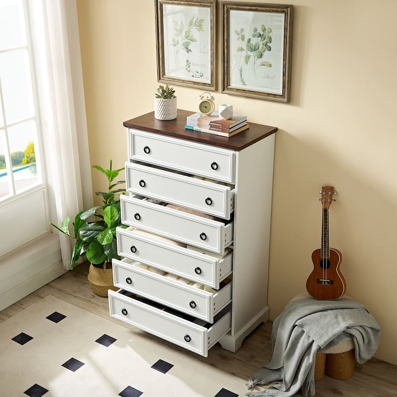 Modern 6 Drawer Dresser for Bedroom, Tall Chest of Drawers Closet Organizers & Storage Clothes - Antique White