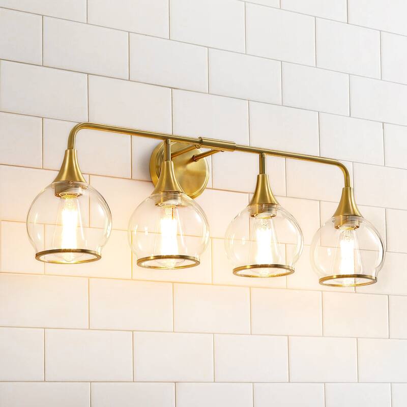 Modern Vanity Lights Dimmable Bathroom Light Fixtures with Glass Shade - 4-Light - Gold