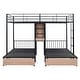 preview thumbnail 6 of 7, Black Full Over Twin & Twin Metal Bunk Bed with 2 Drawers, Desks and 3 Shelves, Full-length Guardrail