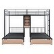 preview thumbnail 20 of 25, Full Over Twin & Twin Triple Bunk Bed with Drawers, Multi-Functional Metal Frame Bed with desks and Shelves in The Middle