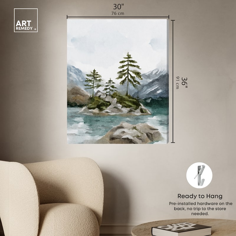 Art Remedy Cold Winter Lake Gallery Wrapped Landscape 1 Piece Canvas Wall Art Watercolor Style