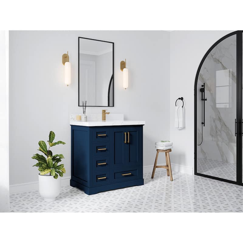 Willow Collections 36 x 22 Boston Right Offset Sink Bathroom Vanity with Quartz or Marble Countertop