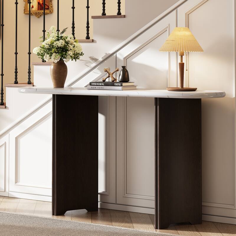 53.9" Console Table with Faux Marble Top & Wood Base