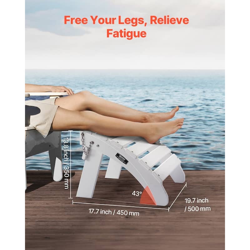 White HDPE Foldable Adirondack Ottoman Footrest with Steel Screws Ideal for Various Outdoor Spaces - 17.7” x 19.7” x 13.8” in