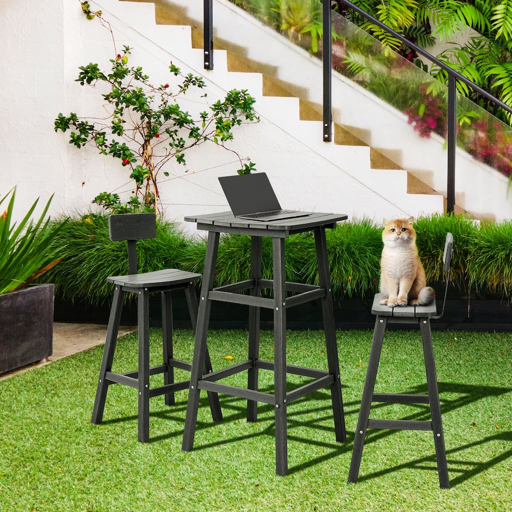 3-Piece Black Frame HDPE Plastic Outdoor Dining Set