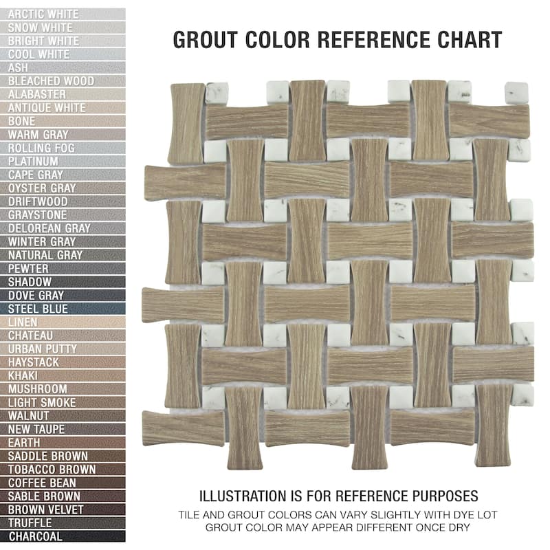 Merola Tile Llama Dog Bone Basketweave Noce/Calacatta Dot 10" x 10" Porcelain Floor and Wall Tile