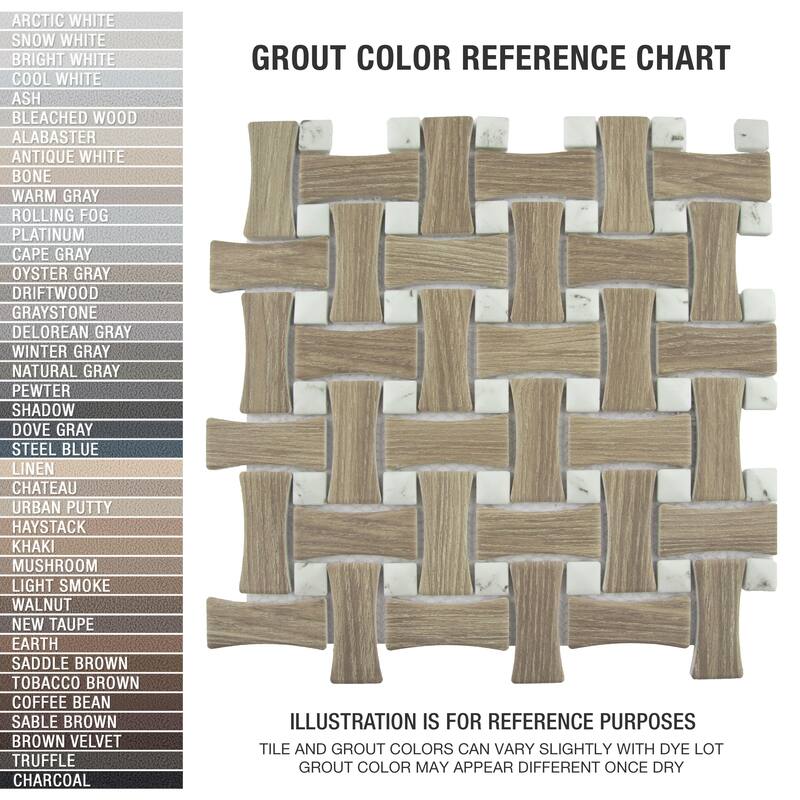 Merola Tile Llama Dog Bone Basketweave Noce/Calacatta Dot 10" x 10" Porcelain Mosaic Floor and Wall Tile